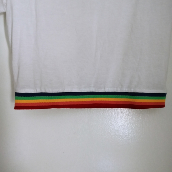 Derek Heart Juniors White color w/multicolor banded hem S/Sleeve T-shirt S 180 - Picture 4 of 6